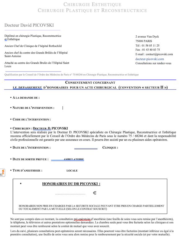 Le chirurgien doit rédiger un devis conventionné sécurité sociale détaillant le tarif de son dépassement d'honoraires
