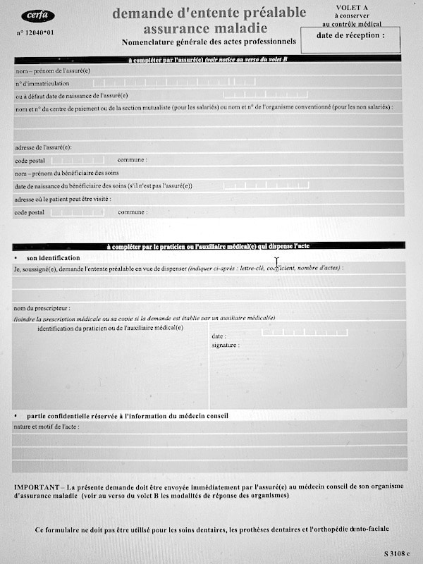 Demande d'entente préalable que le chirurgien doit remplir pour que le ou la patient(e) puisse bénéficier d'une prise en charge de son intervention